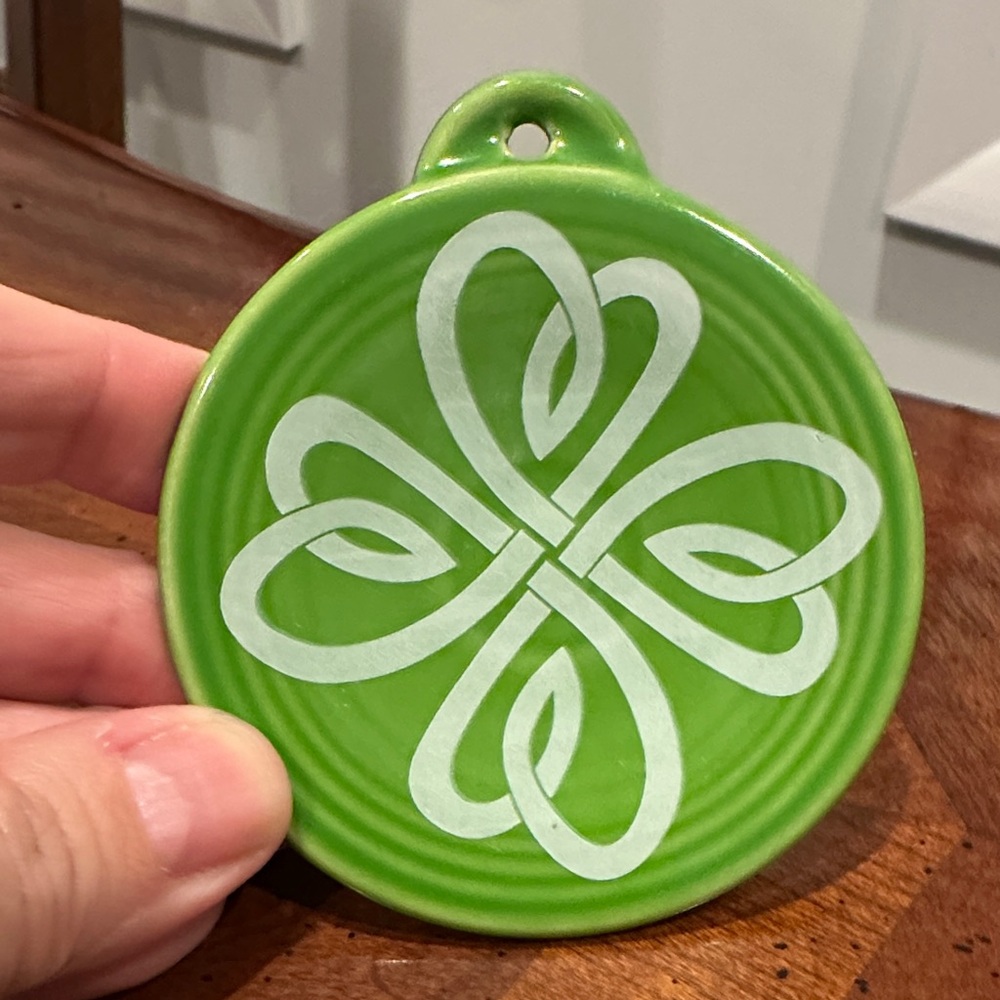 Green Fiesta Ceramic Ornament with White Design